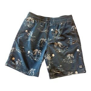 PacSun Billabong Men's Navy Tropical Palm Tree Sunset Swim Trunk Shorts